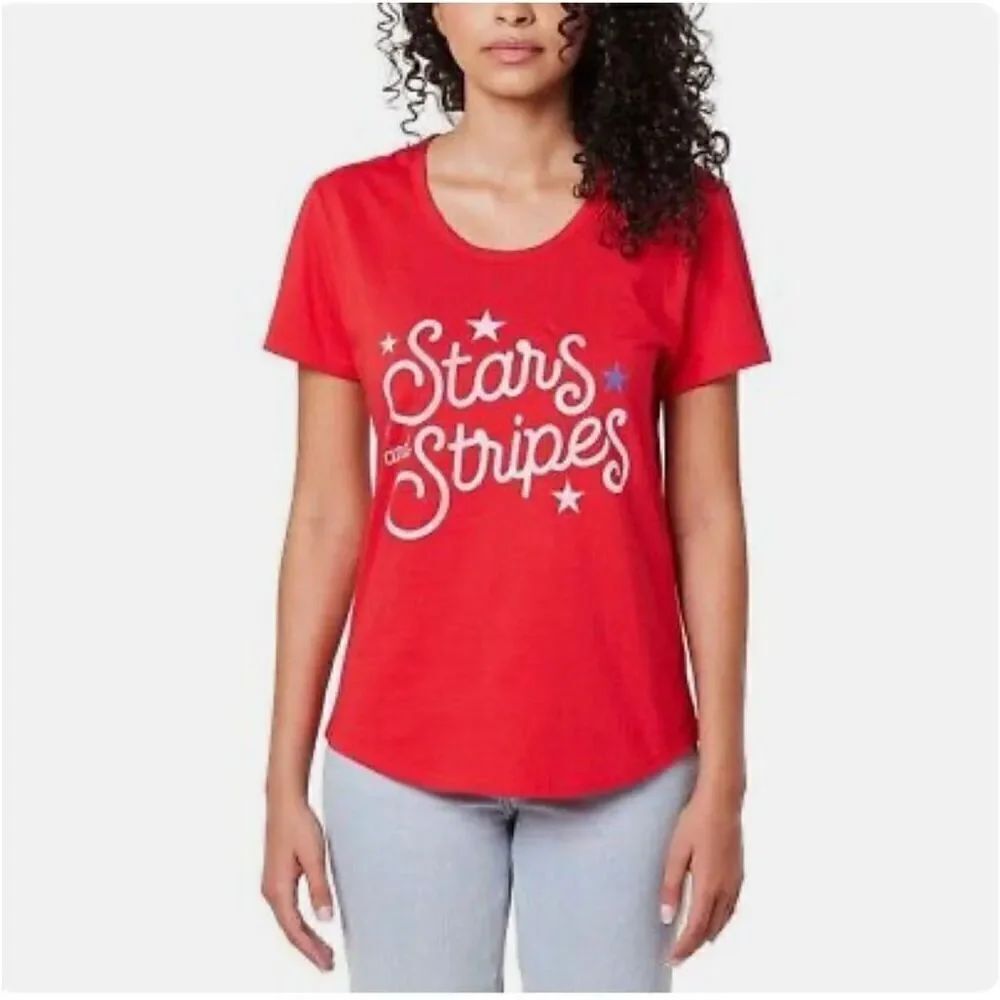 New Womens General Standard Stars & Stripes Patriotic Tee - Sz L